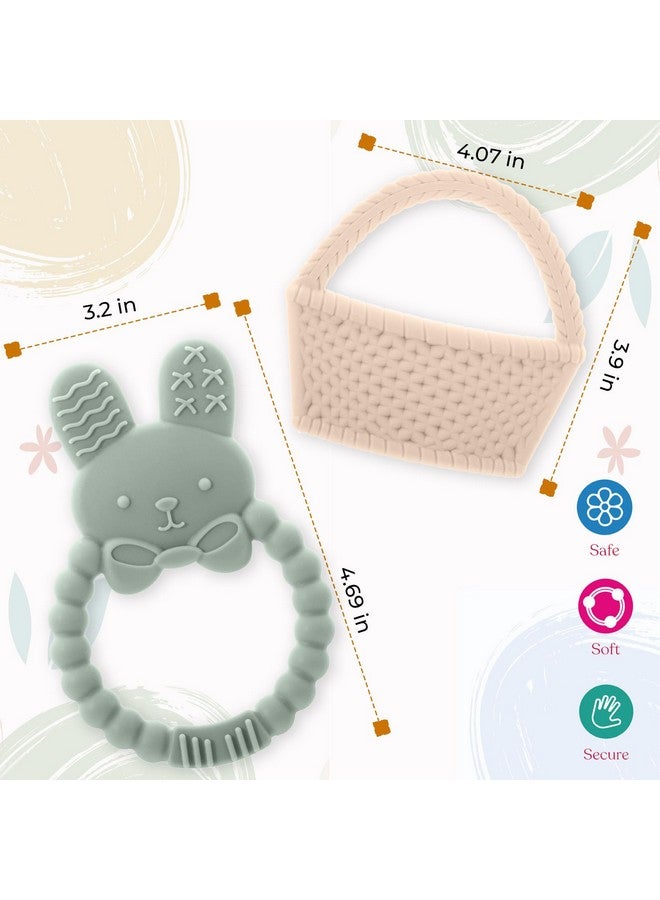 SPERRIC Easter Bunny Teether Set, Bunny, Carrot, Chicken, Rattle Egg & Easter Basket Baby Teething Toys Easter Teethers Toys for Babies - Green - Image 3