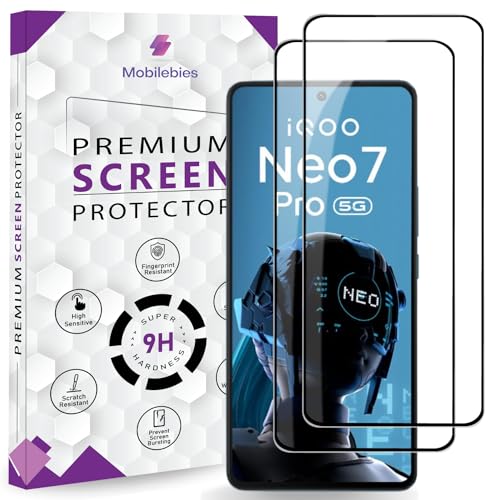 Mobilebies® Premium Tempered Glass Screen Protector Guard For iQOO Neo 7 Pro (6.78 Inch, Pack of 2) | Premium Guad, Edge to Edge Coverage With Easy to installation kit - Image 1