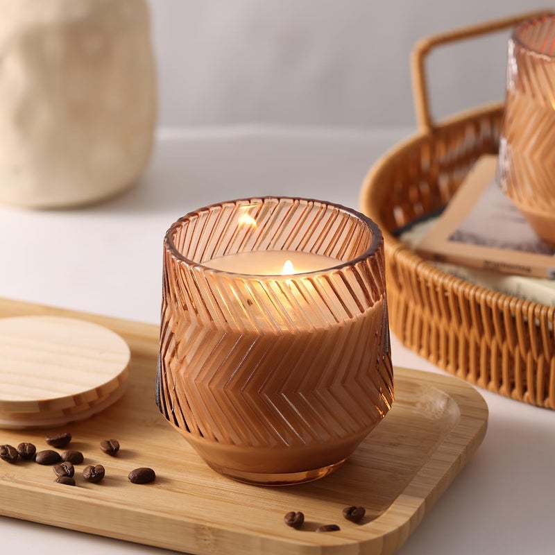 LAMORGIFT 6 Pcs 13.5 OZ Terracotta Large Candle Jars for Making Candles, Ribbed Unique Candle Jars, Glass Jars with Wooden Lids and Labels for Candle Making Supplies, Container, Gift - Image 2