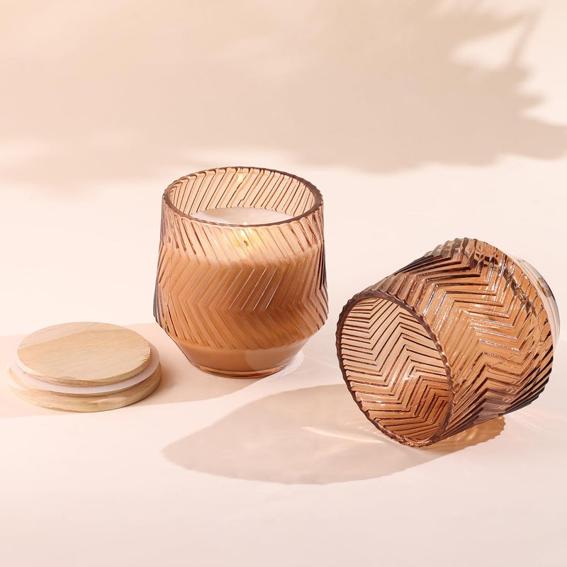 LAMORGIFT 6 Pcs 13.5 OZ Terracotta Large Candle Jars for Making Candles, Ribbed Unique Candle Jars, Glass Jars with Wooden Lids and Labels for Candle Making Supplies, Container, Gift - Image 4