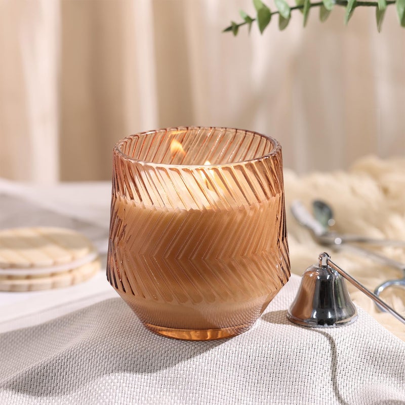 LAMORGIFT 6 Pcs 13.5 OZ Terracotta Large Candle Jars for Making Candles, Ribbed Unique Candle Jars, Glass Jars with Wooden Lids and Labels for Candle Making Supplies, Container, Gift - Image 3