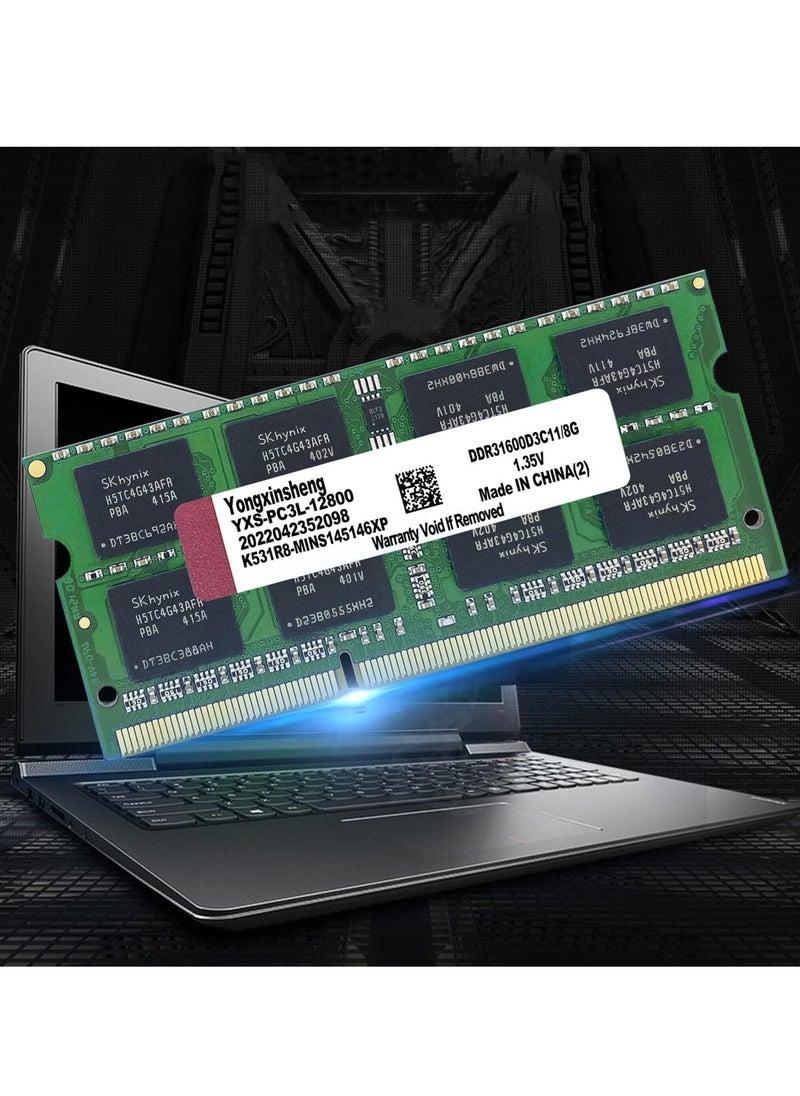 Generic Yongxinsheng DDR3 / DDR3L 8GB Laptop RAM 1600MHz PC3L/PC3-12800 SODIMM Non-ECC Unbuffered 1.35V/1.5V 2Rx8 Dual Rank 204 Pin CL11 Notebook Computer Memory Upgrade Module(Green)  - Image 2