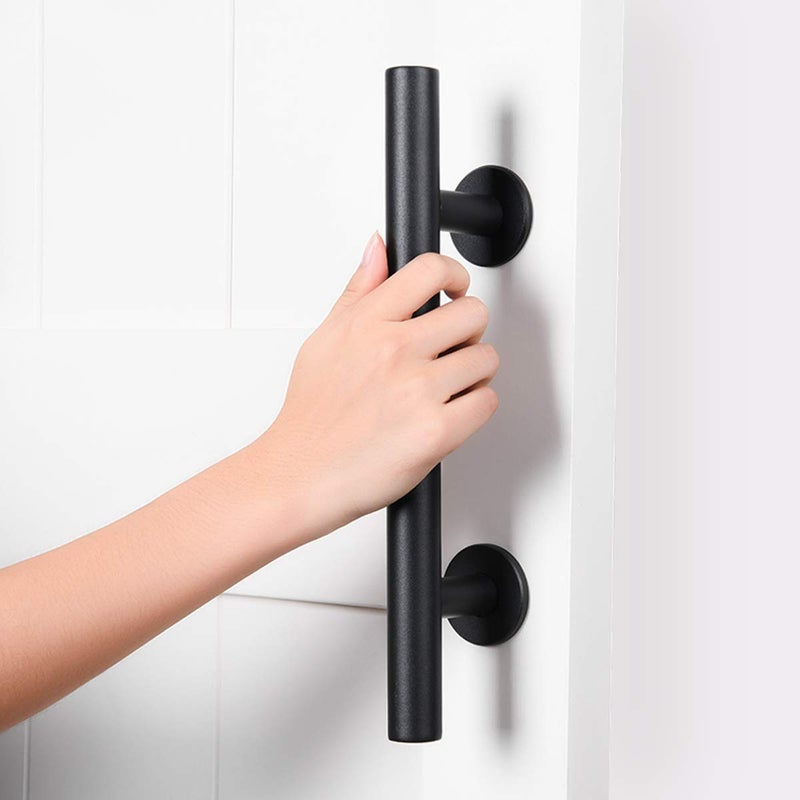 SMARTSTANDARD 12" Heavy Duty Sliding Barn Door Handle, Pull and Flush Hardware Set, Black Powder Coated Finish, Large Rustic Two-Side Design, Round - Image 3