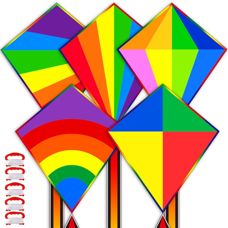Ynanimery 5 Pack Kite for Kids Adults Easy to Fly Kites for Kids Ages 48 812 Rainbow Kites for Toddlers Age 35 Beginners Easy to Fly in Low Wind Large Kite for Family Beach Outdoor Games and Activities - Image 2
