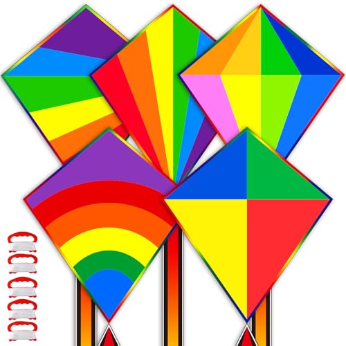 Ynanimery 5 Pack Kite for Kids Adults Easy to Fly Kites for Kids Ages 48 812 Rainbow Kites for Toddlers Age 35 Beginners Easy to Fly in Low Wind Large Kite for Family Beach Outdoor Games and Activities - Image 1