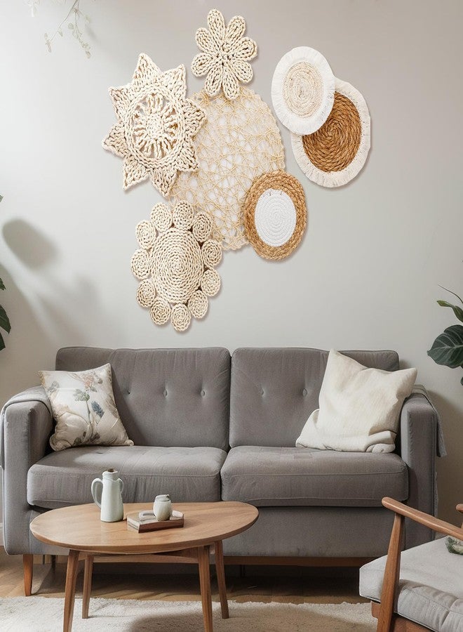 Beeveer 7 Pcs Boho Wall Baskets Decor Hanging Rustic Rattan Wicker Wall Baskets Round Wall Art for Farmhouse Living Rooms Bedrooms Kitchen Decorations - Image 5