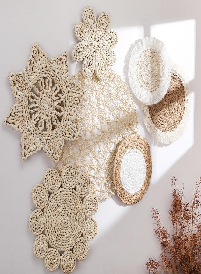 Beeveer 7 Pcs Boho Wall Baskets Decor Hanging Rustic Rattan Wicker Wall Baskets Round Wall Art for Farmhouse Living Rooms Bedrooms Kitchen Decorations - Image 1