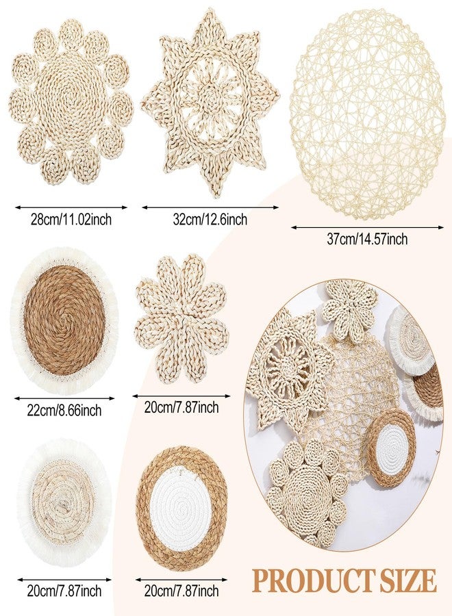 Beeveer 7 Pcs Boho Wall Baskets Decor Hanging Rustic Rattan Wicker Wall Baskets Round Wall Art for Farmhouse Living Rooms Bedrooms Kitchen Decorations - Image 2