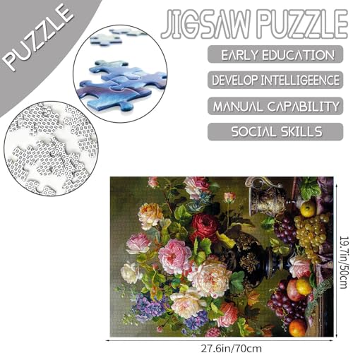 Tucocoo Still Life with Grape Puzzles for Adults 1000 Pieces Colorful Flower PuzzleFine Art Jigsaw Puzzles 1000 Pieces Flower and Fruit PaintingFloral Hard Challenging Classical Painting Puzzles - Image 5