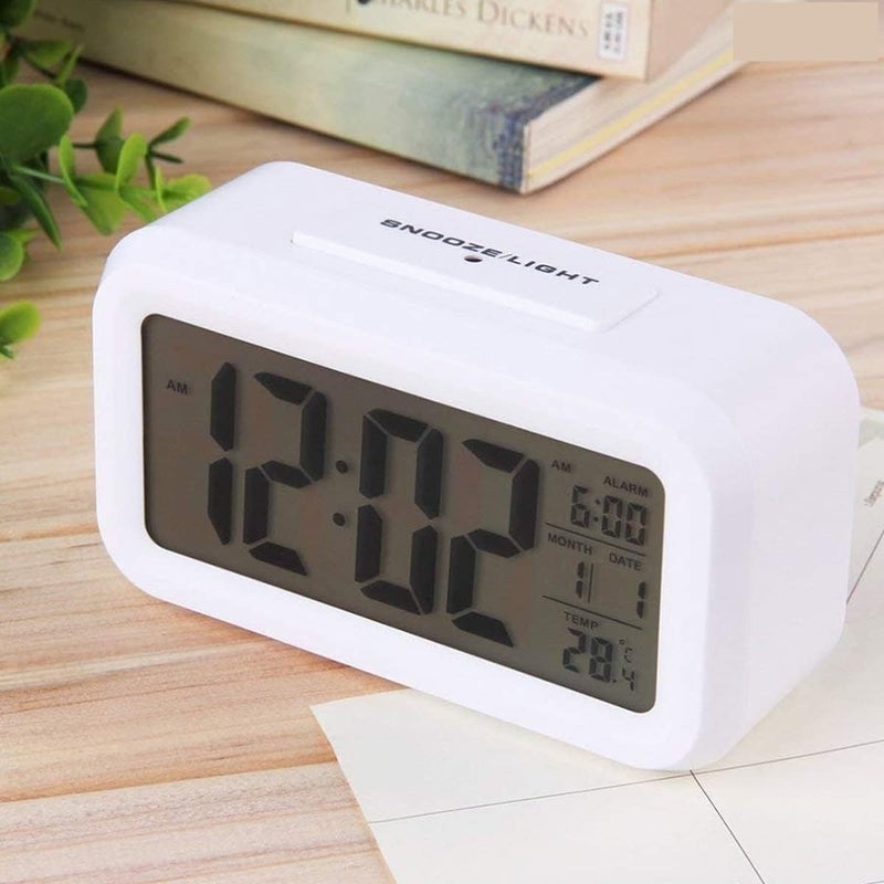 COFIEX Digital Alarm Clock Battery Operated Small Desk Clocks with Date Indoor Temperature Smart Night Light LCD Clock for Bedroom Home Office - Image 3