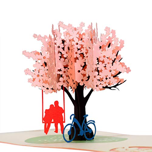 CUTE POPUP 3D Pop Up Anniversary Card for Wife Husband - Romantic Cherry Blossom Picnic Scene - Wedding Anniversary, I Love You, Romantic Birthday, Just Because - Handmade 6x8 Inch, Envelope Included - Image 1