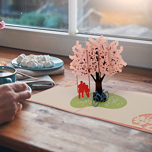CUTE POPUP 3D Pop Up Anniversary Card for Wife Husband - Romantic Cherry Blossom Picnic Scene - Wedding Anniversary, I Love You, Romantic Birthday, Just Because - Handmade 6x8 Inch, Envelope Included - Image 2