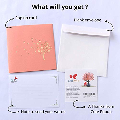 CUTE POPUP 3D Pop Up Anniversary Card for Wife Husband - Romantic Cherry Blossom Picnic Scene - Wedding Anniversary, I Love You, Romantic Birthday, Just Because - Handmade 6x8 Inch, Envelope Included - Image 4