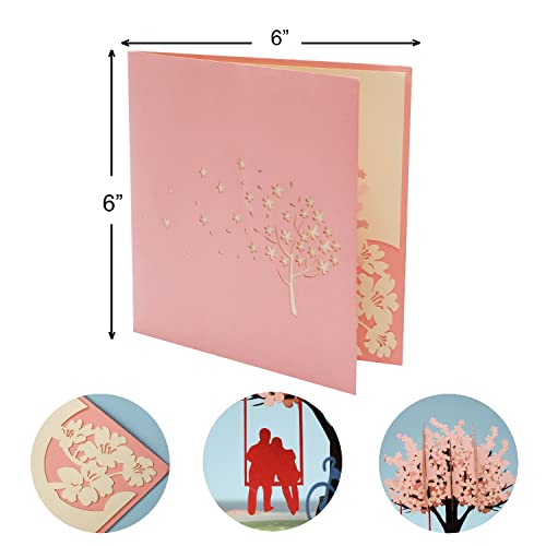CUTE POPUP 3D Pop Up Anniversary Card for Wife Husband - Romantic Cherry Blossom Picnic Scene - Wedding Anniversary, I Love You, Romantic Birthday, Just Because - Handmade 6x8 Inch, Envelope Included - Image 3