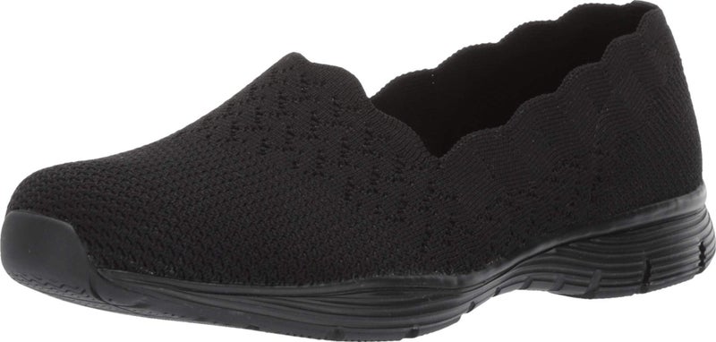 Skechers womens Seager - Stat Scalloped Collar, Engineered Skech-knit Slip-on Classic Fit Loafer, Black/Black, 7.5 Wide US - Image 3