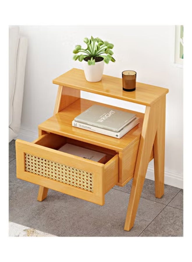 كيكي أثاث بجانب السرير متين وأنيق، طاولة بجانب السرير مع درج ورف مفتوح باللون البيج 50*31*43 سم - Image 1