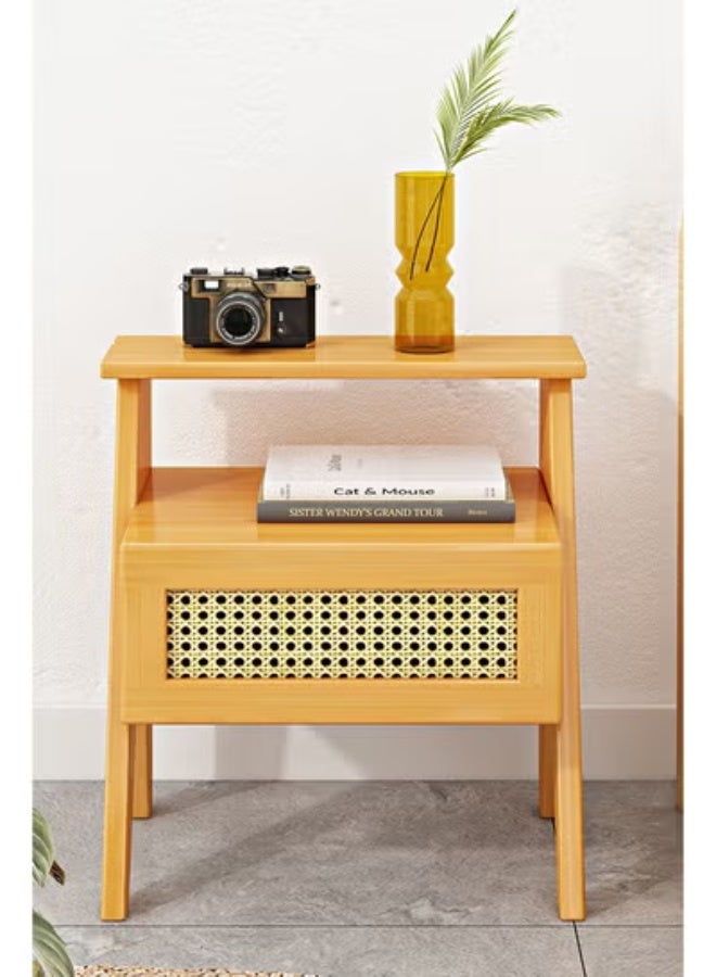 كيكي أثاث بجانب السرير متين وأنيق، طاولة بجانب السرير مع درج ورف مفتوح باللون البيج 50*31*43 سم - Image 2