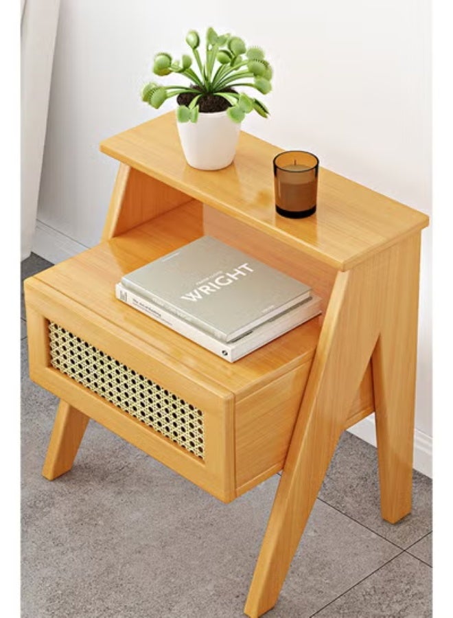 كيكي أثاث بجانب السرير متين وأنيق، طاولة بجانب السرير مع درج ورف مفتوح باللون البيج 50*31*43 سم - Image 5