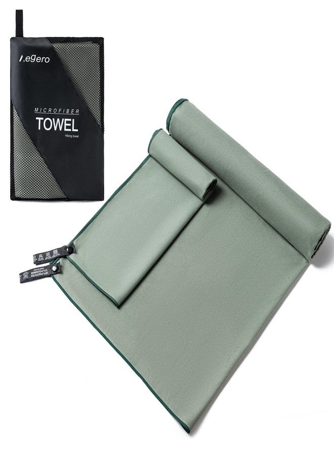 Aegero Camping Towel,2 Pack Microfiber Travel Sports Towel,Quick Dry-Super Absorbent-Ultra Compact-Ultra Soft-Lightweight.Suitable for Gym,Yoga,Trip,Beach,Shower,Backpacking,Pool(Army Green) - Image 1