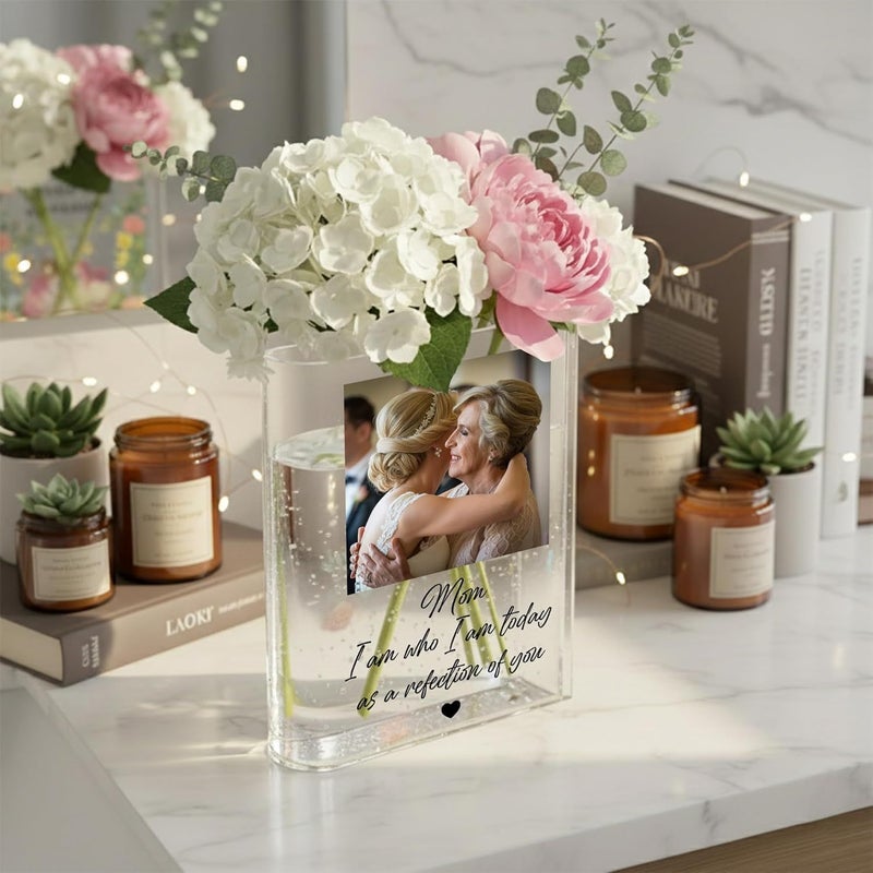 Custom Photo Book Vase Acrylic Book Shaped Vase 1pc Transparent Suitable For Fresh Flowers Modern Home Decor Transparent Vase For Bedroom Living Room Dining Table Mother's Day Gift - Image 3