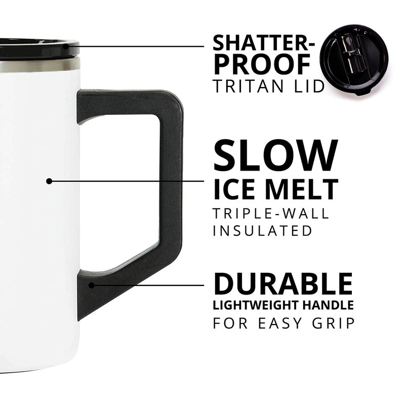 Elemental Insulated Coffee Mug - Triple-Wall Stainless Steel Summit Travel Cup for Hot and Cold Drinks - Thermal Coffee Mug with Lid and Handle for Camping  Office & Travel 16oz - White - Image 3