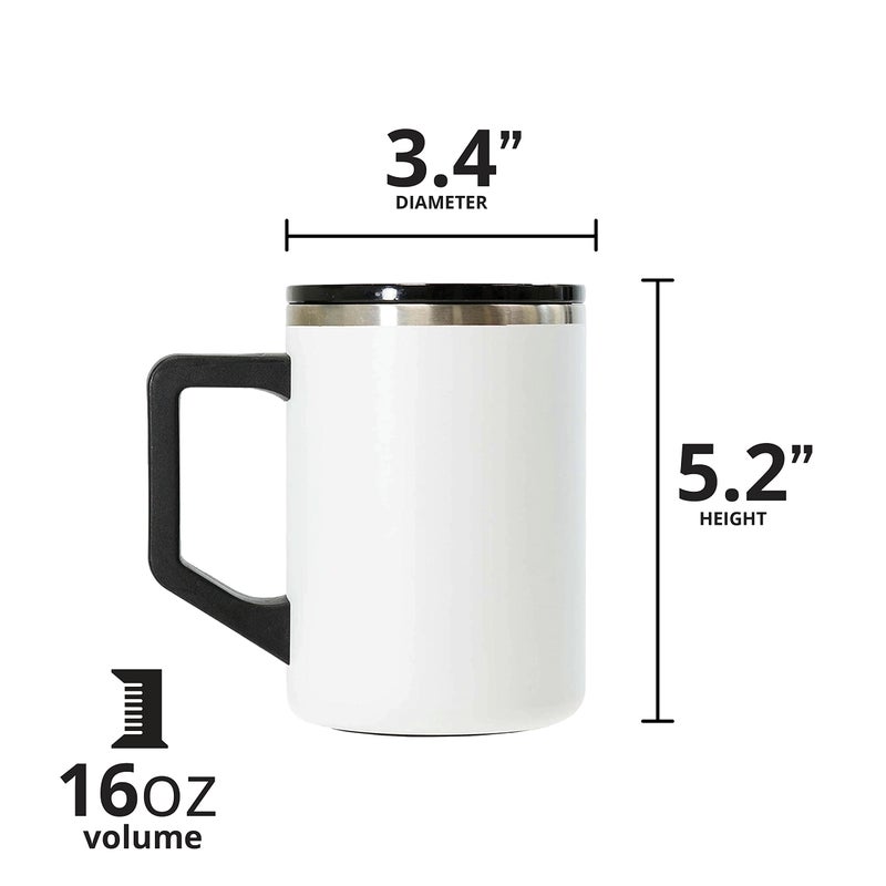 Elemental Insulated Coffee Mug - Triple-Wall Stainless Steel Summit Travel Cup for Hot and Cold Drinks - Thermal Coffee Mug with Lid and Handle for Camping  Office & Travel 16oz - White - Image 2