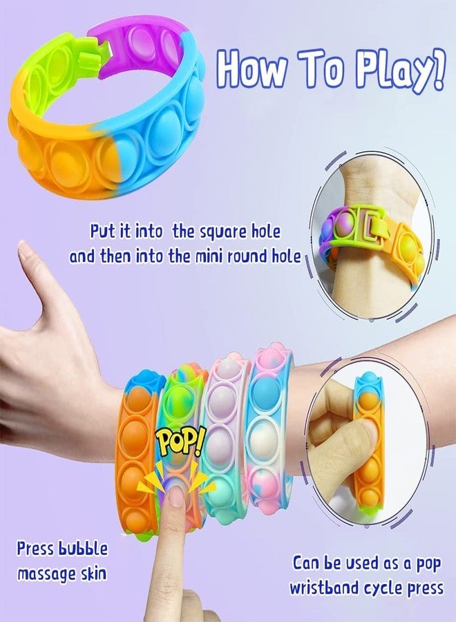 VGRASSP Pop It Fidget Sensory Toys, Stress Relief Silicone Pressure Relieving, Squeeze Novelty Return Gift, Friendship Band Children and Adults - Color As Per Stock (Hand Band - Pack of 6) - Image 4