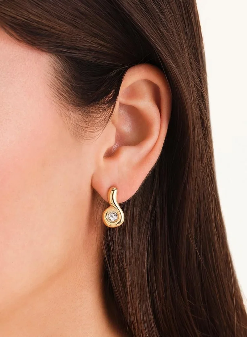 Rosefield  Wave Convertible Stud Earrings with Crystal, Gold Plated for Women | Best Price UAE