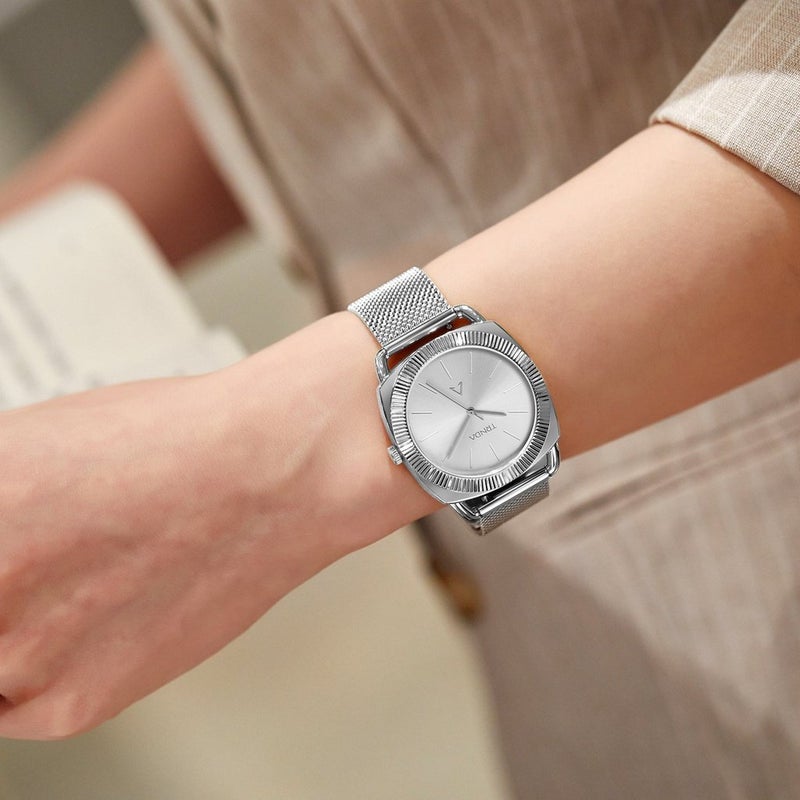 ترندا ساعة نسائية من TRNDA بهيكل من الفولاذ المقاوم للصدأ باللون الفضي وسوار من الفولاذ المقاوم للصدأ باللون الفضي - Image 2