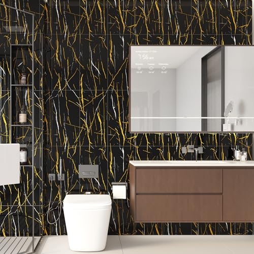 Haimin Wall Panels Peel and Stick 10 Pieces 23.6x11.8in (19.4 Sq. Ft. Coverage) Black Lightweight Backsplash Marble Look Tile (not Real Marble) Ideal for Kitchen Bathrooms Living Rooms Bedrooms - Image 5