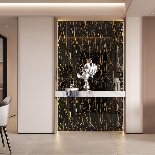 Haimin Wall Panels Peel and Stick 10 Pieces 23.6x11.8in (19.4 Sq. Ft. Coverage) Black Lightweight Backsplash Marble Look Tile (not Real Marble) Ideal for Kitchen Bathrooms Living Rooms Bedrooms - Image 2