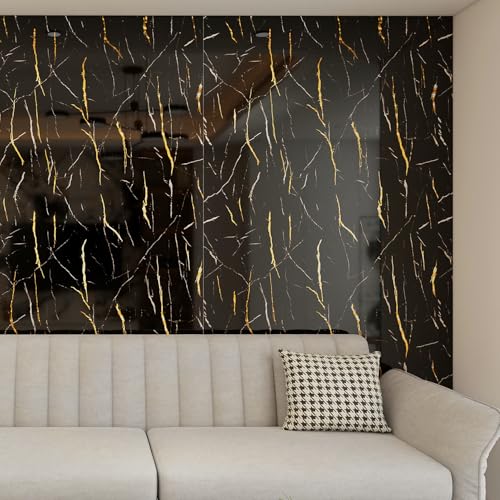 Haimin Wall Panels Peel and Stick 10 Pieces 23.6x11.8in (19.4 Sq. Ft. Coverage) Black Lightweight Backsplash Marble Look Tile (not Real Marble) Ideal for Kitchen Bathrooms Living Rooms Bedrooms - Image 4