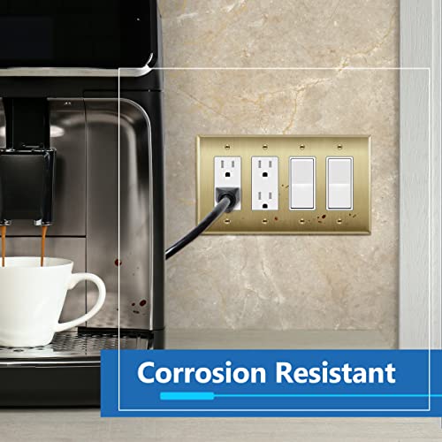LIDER Decorator Switch or Receptacle Metal Wall Plate, Stainless Steel Outlet Cover, Corrosion Resistant, Mid-Size 4-Gang 4.88" x 8.58", 201 Stainless Steel, LMWP-34M-BB, Brushed Brass - Image 3