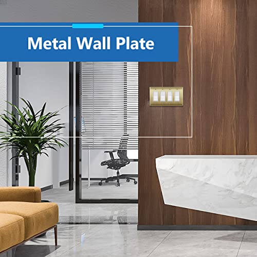 LIDER Decorator Switch or Receptacle Metal Wall Plate, Stainless Steel Outlet Cover, Corrosion Resistant, Mid-Size 4-Gang 4.88" x 8.58", 201 Stainless Steel, LMWP-34M-BB, Brushed Brass - Image 2