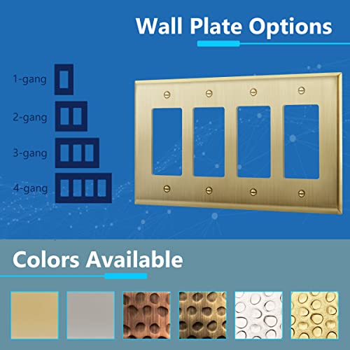 LIDER Decorator Switch or Receptacle Metal Wall Plate, Stainless Steel Outlet Cover, Corrosion Resistant, Mid-Size 4-Gang 4.88" x 8.58", 201 Stainless Steel, LMWP-34M-BB, Brushed Brass - Image 4