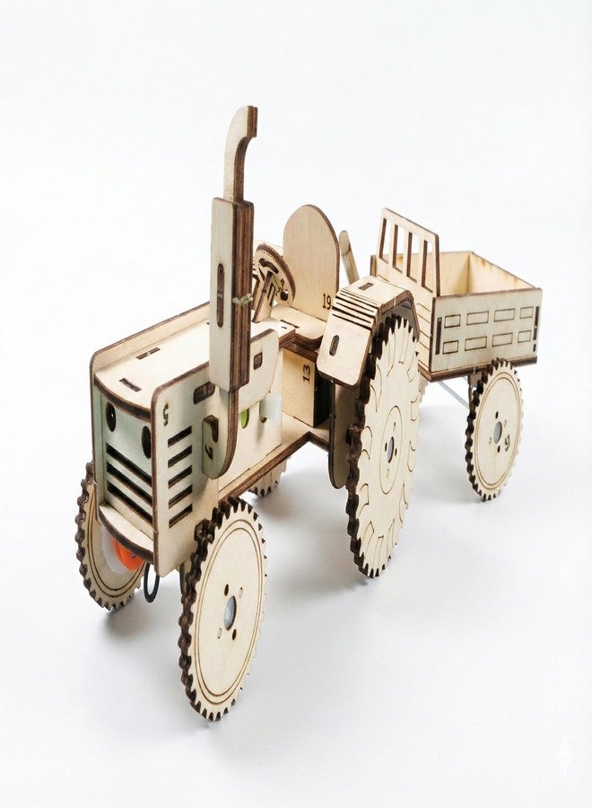 DREWIT STAR 3D Wooden Tractor with Trailer Mechanical Model Kit - Laser Cut DIY Puzzle for Adults and Teens Self-Propelled Engineering Toy Eco-Friendly STEAM Educational Gift Set (Tractor) - Image 1