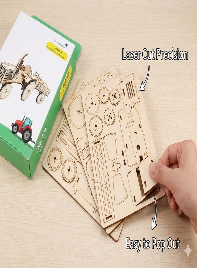 DREWIT STAR 3D Wooden Tractor with Trailer Mechanical Model Kit - Laser Cut DIY Puzzle for Adults and Teens Self-Propelled Engineering Toy Eco-Friendly STEAM Educational Gift Set (Tractor) - Image 2