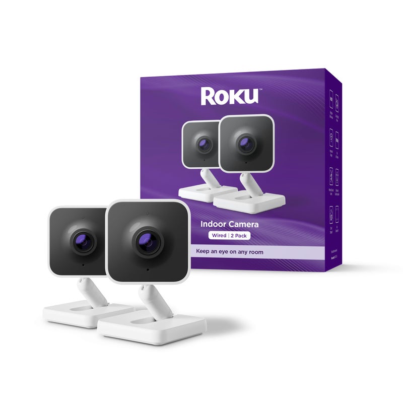 Roku Indoor Camera - Home Security - 2-Pack - Wired Security Camera & Pet Monitor with 1080p HD Color Night Vision, Works with Alexa & Google, Motion & Sound Detection, WDR & WiFi 6 - Image 1