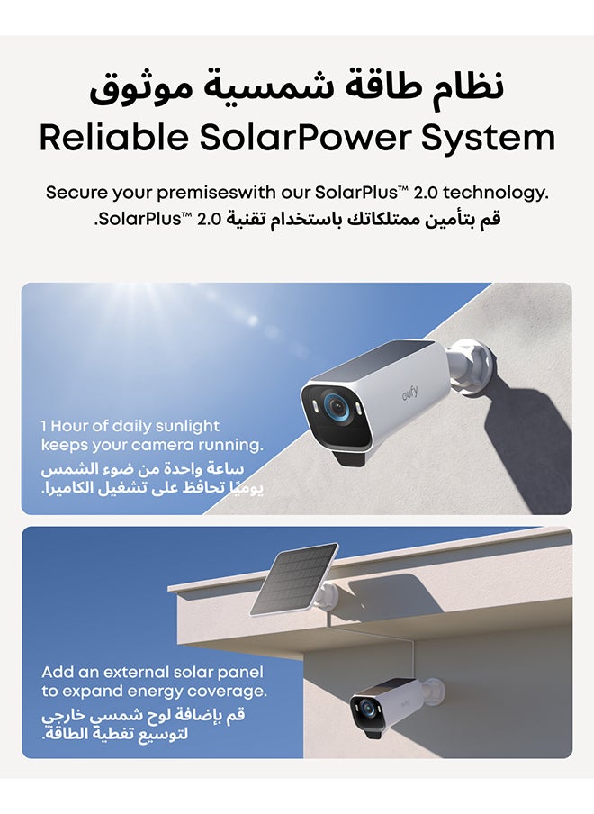 eufy eufy Security eufyCam S3 Pro 2-Cam Kit Solar Security Camera Outdoor Wireless with Solar Panel, Colour Night Vision, 4K, Forever Power 2.0, Face Recognition AI, Expandable Local Storage No Monthly Fee  - Image 3