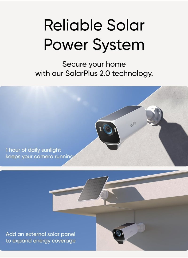 إيوفي - كاميرا مراقبة خارجية لاسلكية تعمل بالطاقة الشمسية من eufy Security، كاميرا eufyCam S3 Pro ثنائية الكاميرات، مزودة بلوحة شمسية، رؤية ليلية ملونة، دقة 4K، تقنية Forever Power 2.0، تقنية التعرف على الوجه بالذكاء الاصطناعي، سعة تخزين محلية قابلة للتوسيع، بدون رسوم شهرية - Image 1