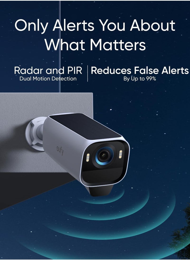إيوفي - كاميرا مراقبة خارجية لاسلكية تعمل بالطاقة الشمسية من eufy Security، كاميرا eufyCam S3 Pro ثنائية الكاميرات، مزودة بلوحة شمسية، رؤية ليلية ملونة، دقة 4K، تقنية Forever Power 2.0، تقنية التعرف على الوجه بالذكاء الاصطناعي، سعة تخزين محلية قابلة للتوسيع، بدون رسوم شهرية - Image 1
