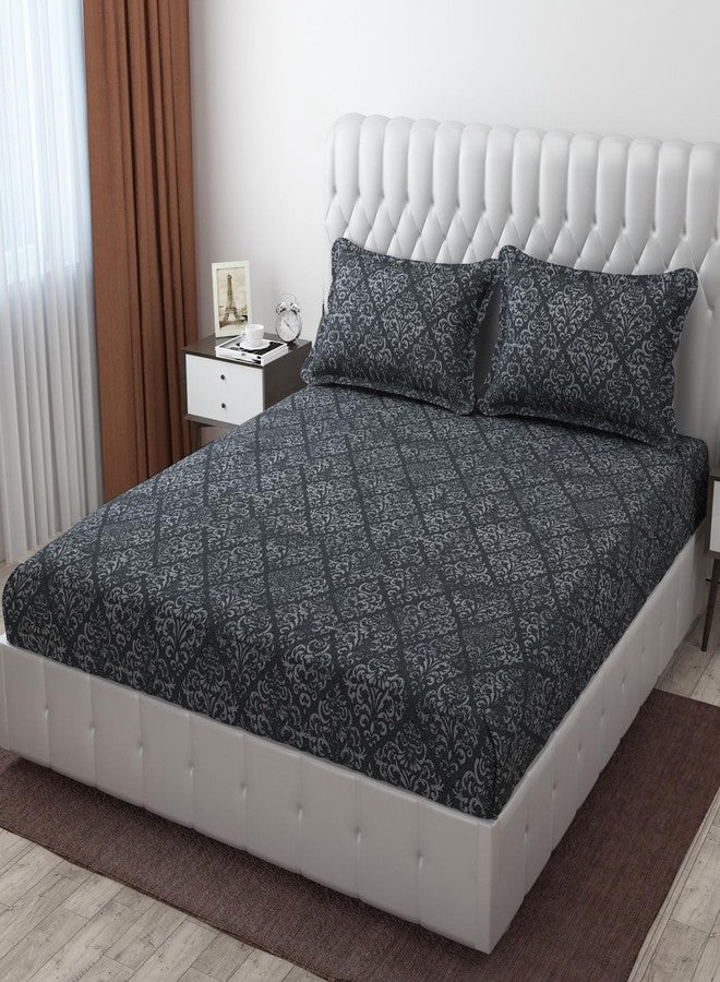 CB HOME ملاءة سرير قطنية من سي بي هوم، مقاس كينج، مع غطاءين للوسائد، 72 × 78 × 8 بوصة، مزودة بمطاط دائري (النقشة 4، عصرية وهندسية، مقاس كينج). - Image 1