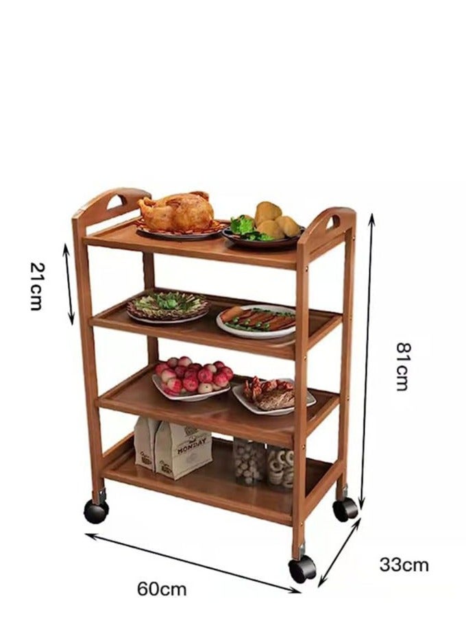Bamboo Serving Trolley, 4-Tier (60×33×81 cm)  Rolling Utility Cart with 360° Rotating Lockable Wheels – Eco-Friendly Kitchen, Bar & Home Storage Organizer - Image 2