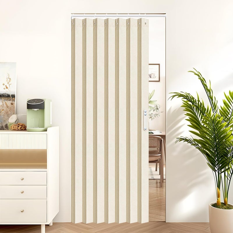 Vatge - Open Closet Curtain, Accordion Folding Curtains for Closets Without Door, Privacy Curtain for Access, 1 Panel with Tape, 39" x 78", Butter Cream - Image 1