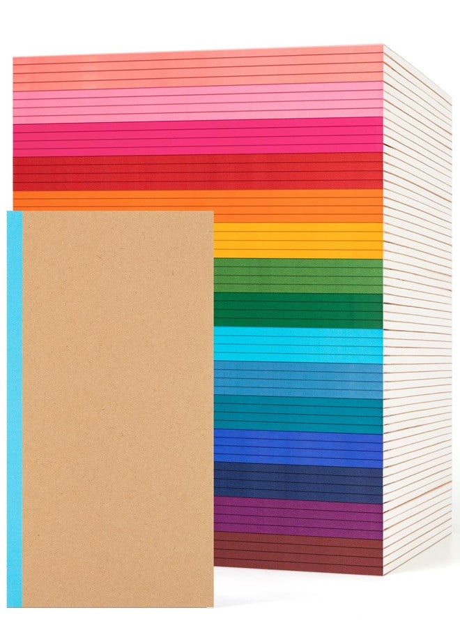ALKALO 60 Pack Composition Notebook Journals Bulk, A5 Lined College Ruled Notebook, Kraft Cover with Rainbow Spines, 8.3”x 5.5”, 15 Colors 60 Pages for School Office Travel - Image 1