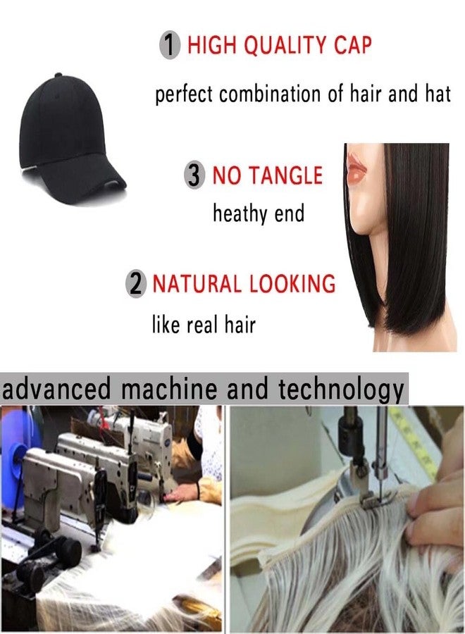 iLUU Short BOB Wig Cap Blended Synthetic Hair Extensions With Baseball Cap 9inch Bobo Hat with Hairpiece Cap and Hair Extensions For Women Gilrs - Natural Black Hair and Black Hat for Daily Use - Image 4