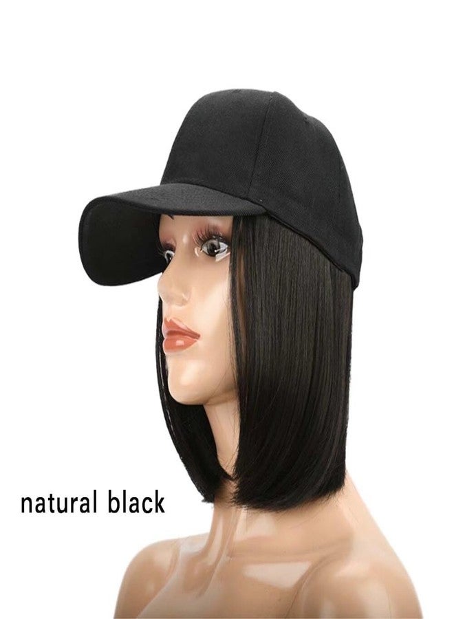 iLUU Short BOB Wig Cap Blended Synthetic Hair Extensions With Baseball Cap 9inch Bobo Hat with Hairpiece Cap and Hair Extensions For Women Gilrs - Natural Black Hair and Black Hat for Daily Use - Image 5