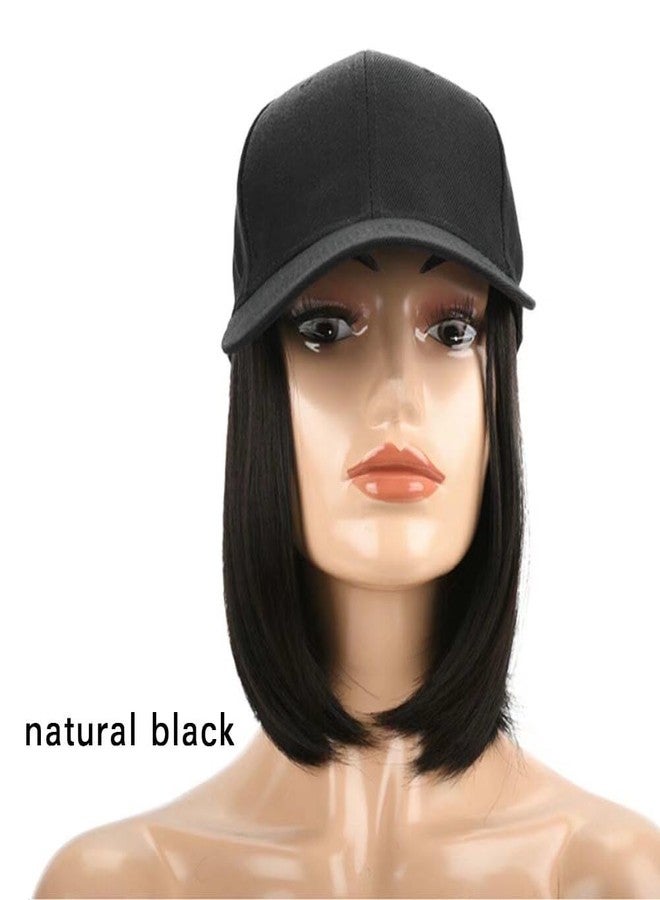 iLUU Short BOB Wig Cap Blended Synthetic Hair Extensions With Baseball Cap 9inch Bobo Hat with Hairpiece Cap and Hair Extensions For Women Gilrs - Natural Black Hair and Black Hat for Daily Use - Image 3