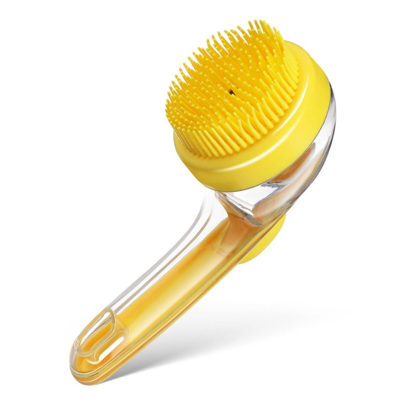 Long Handle Pet Bath Brush With Shampoo Dispenser For Dog Cat Grooming Massage - Image 2