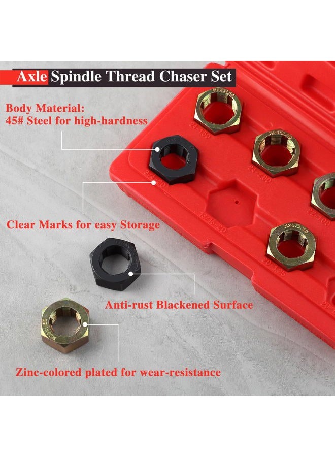 LEONTOOL 8 PCS Axle Spindle Thread Chaser Set, Thread Repair Kit High-Strength Thread Restorer Tool, Axle Spindle Fractional Cleaning and Rethreading Set Metric M20 M22 M24 & UNEF 13/16" 3/4" - Image 2